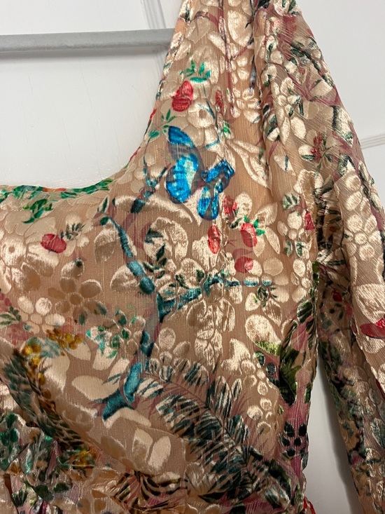 Hemant & Nandita Veena one shoulder velvet floral print midi dress NWT SZ S - Picture 8 of 9